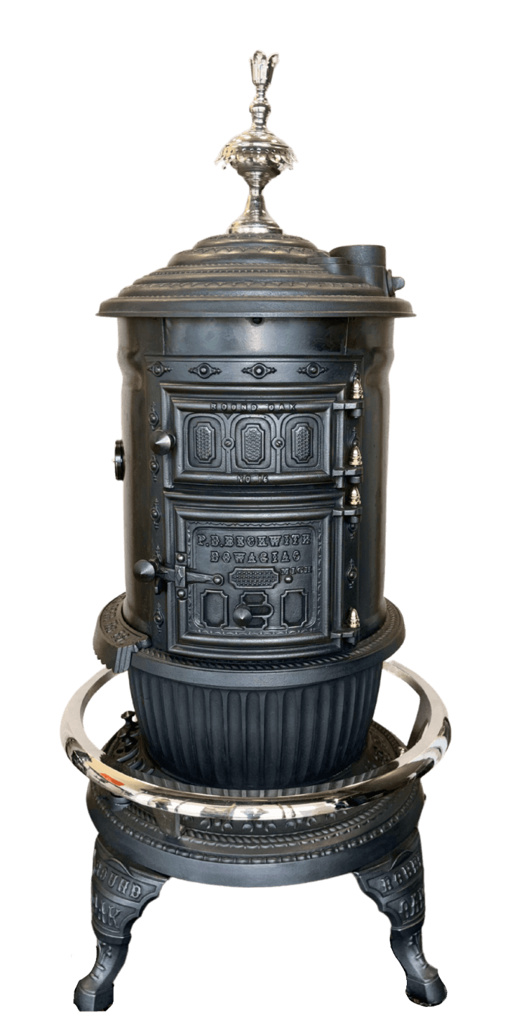 1869 Round Oak antique stove png image